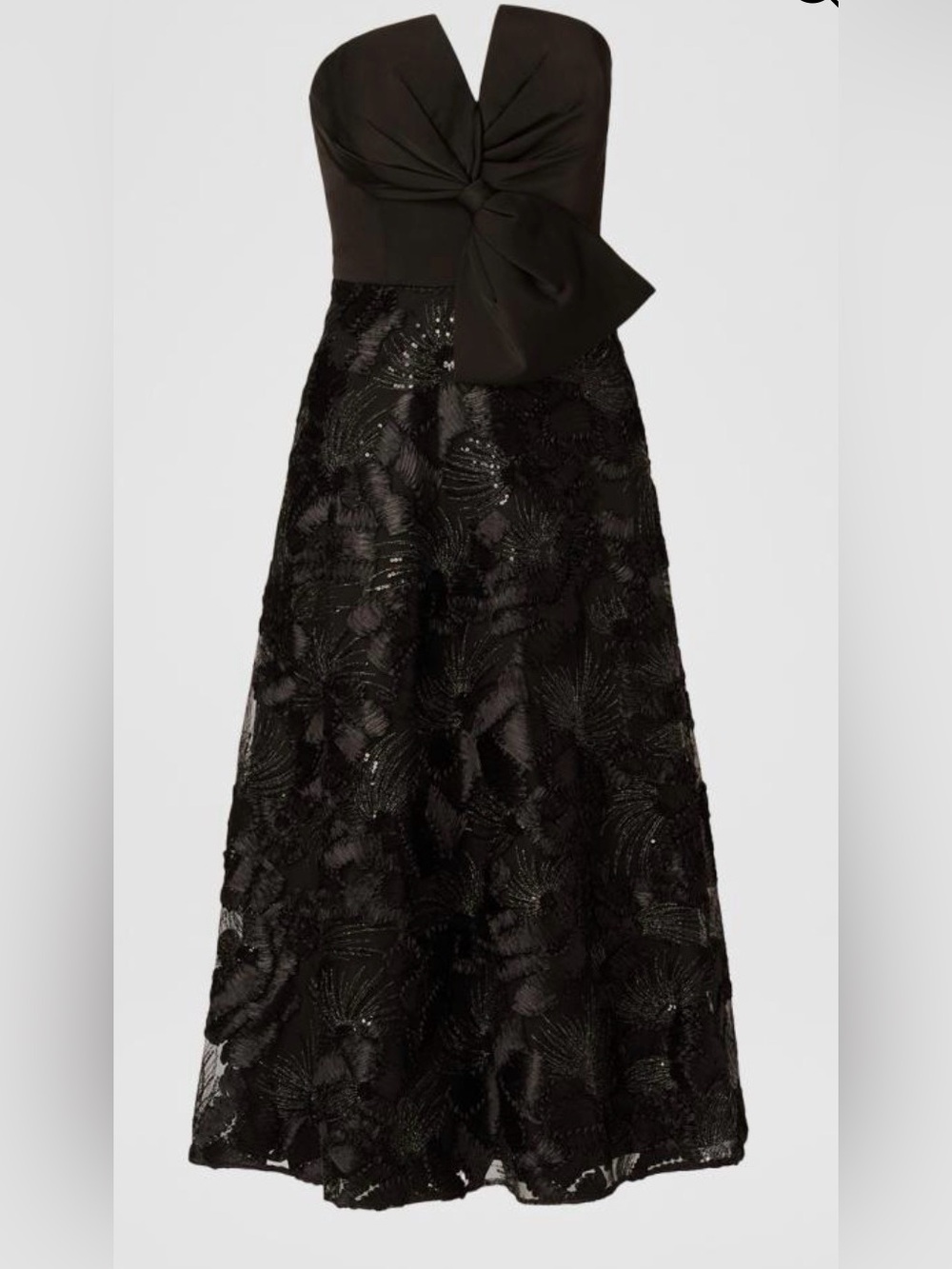 ❤️ Aidan Mattox Strapless Bow-Front Embroidered Midi Dress